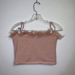 Pink Fur Trim Crop Top